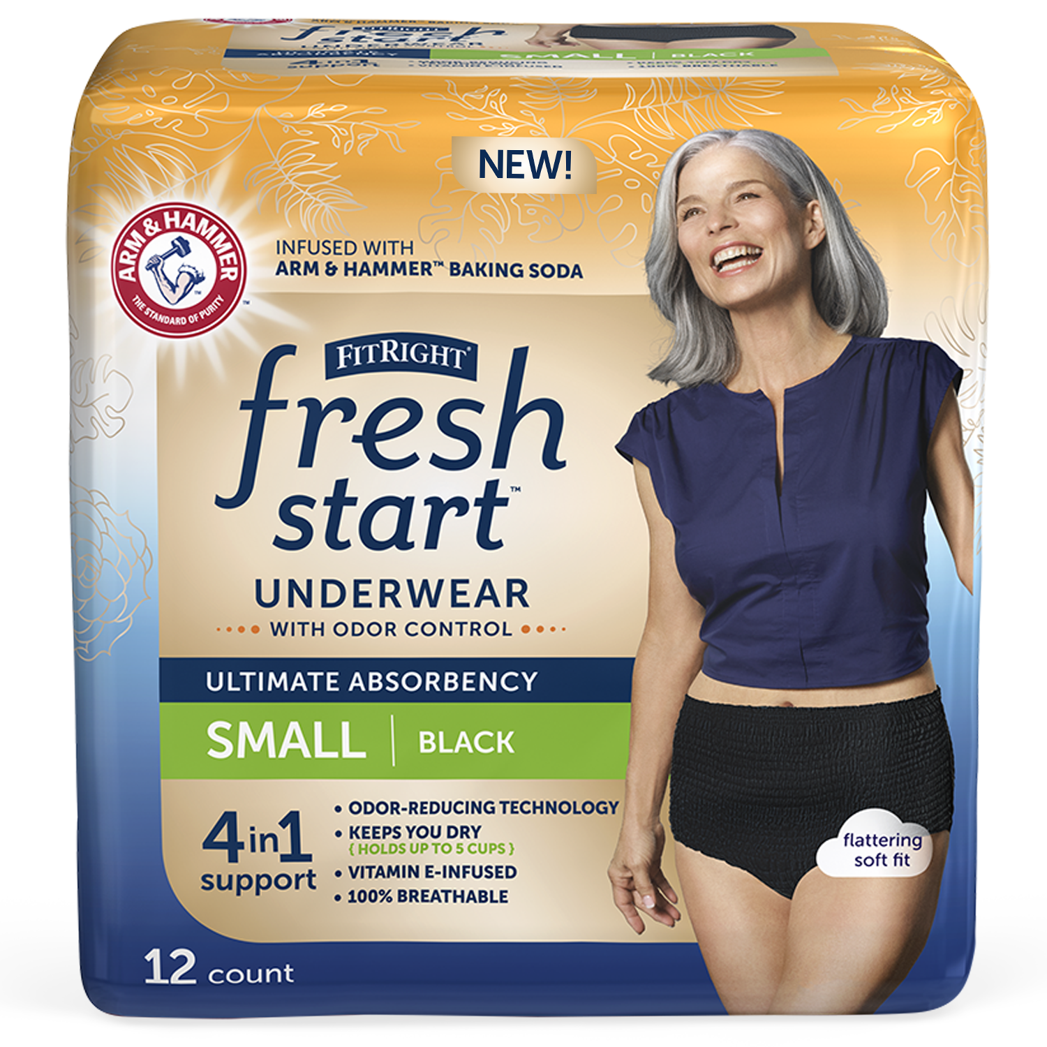 FitRight Fresh Start Incontinence Underwear for Women, Ultimate Absorbency,  Medium, Black, 48 ct 